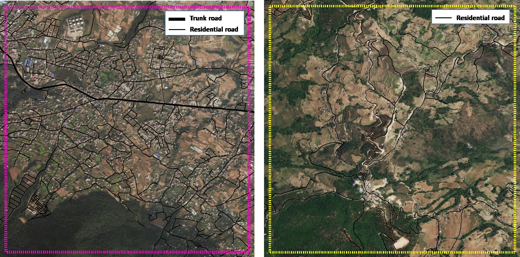 (a) BaadBhanjyang - an urban municipality and (b) Lapsephedi - a semi-urban municipality.